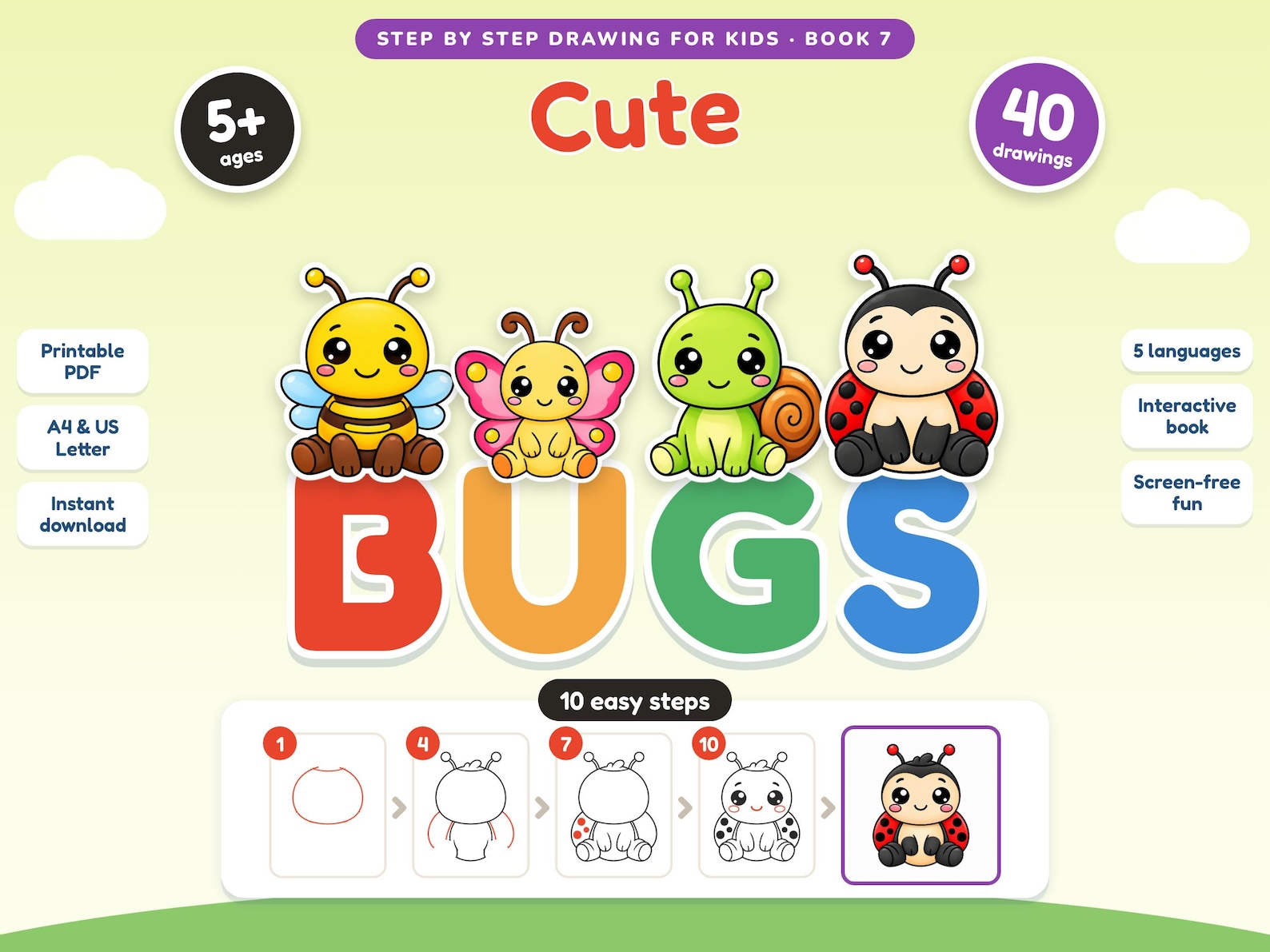 Insectes Drawings How to Draw Cute Bugs & Insects for Kids: Easy Step-by-step Drawing ...