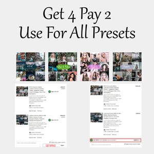 May include: A collage of images showcasing different photo presets for photographers. The text "Get 4 Pay 2" and "Use For All Presets" is displayed on the top of the image. The text "GET4PAY2" is displayed on a green button.