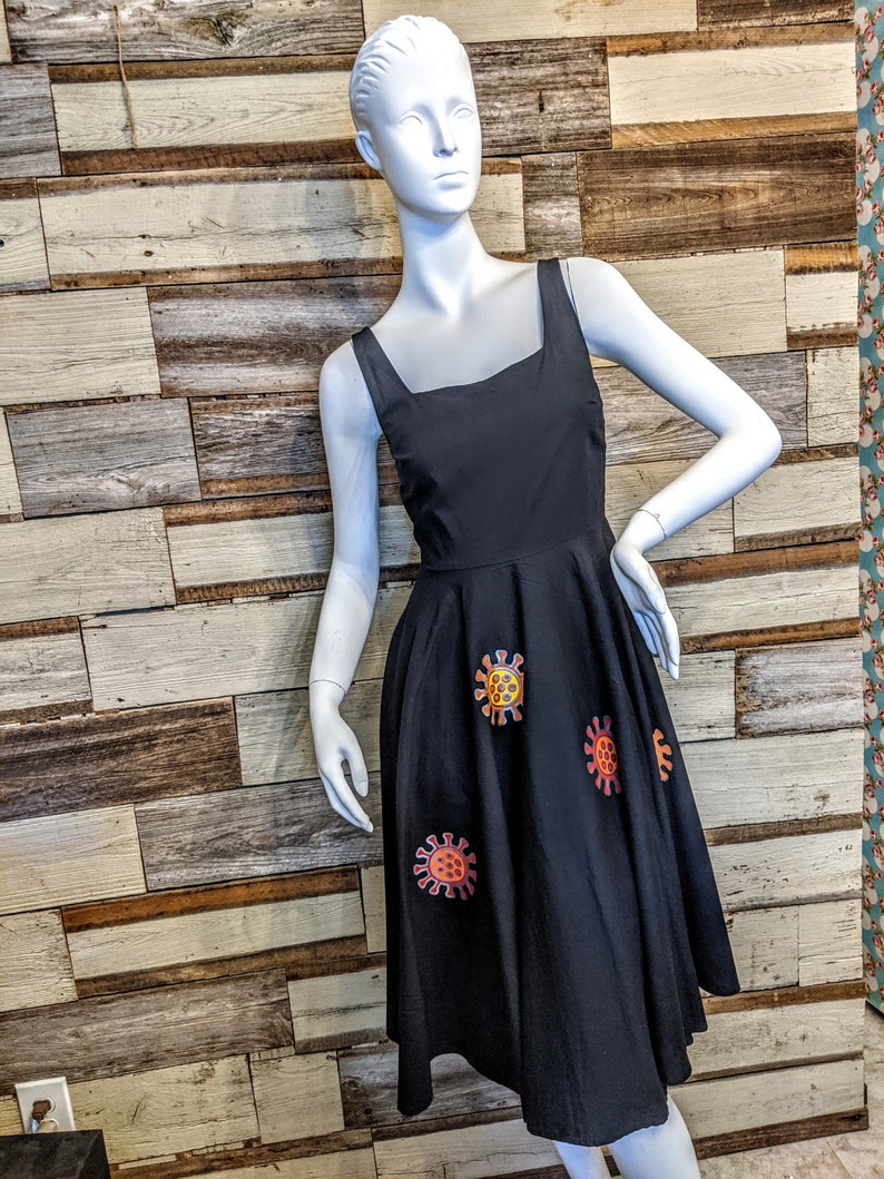 Covid-19 patterned Sundress Coronavirus Upcycled Redesigned Dress sz M OOAK