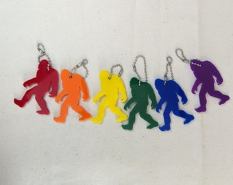 6 Rainbow Pride Bigfoot acrylic Keychain / purse charms  set / lot  with chains