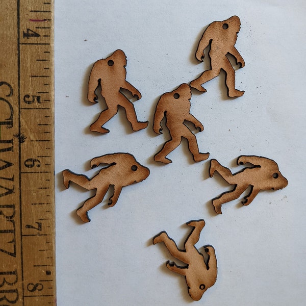 6 Leather Bigfoot Sasquatch Laser Cut Shape Crafting jewelry Charms