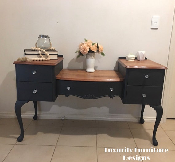Queen Anne Vanity / Dressing Table Charcoal Grey & Timber Etsy