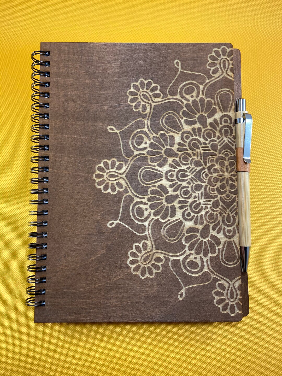 Wood Mandala Notebook Wooden Journal Wooden Notebook Etsy