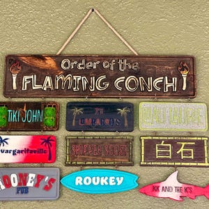 Custom Tiki Bar/Secret Society Sign with Personalized Member Plaques.