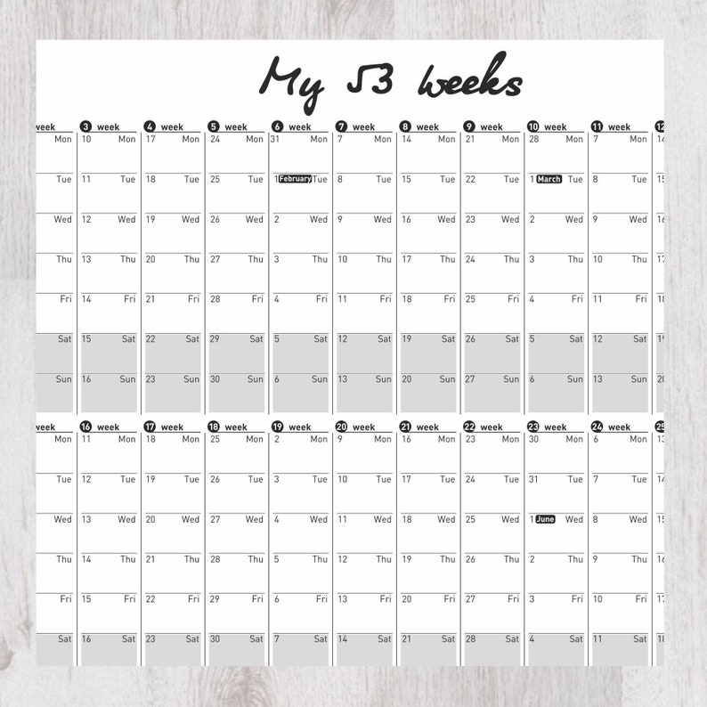 printable wall calendar large 2022 my 52 weeks printable etsy