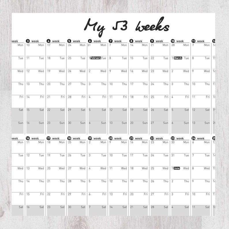 printable wall calendar large 2022 my 52 weeks printable etsy