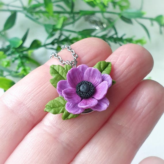 Purple Anemone Flower Jewelry Polymer Gift for