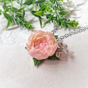 Powder Pink Peony Jewelry Set: Romantic Flowers set Necklace Earrings image 6