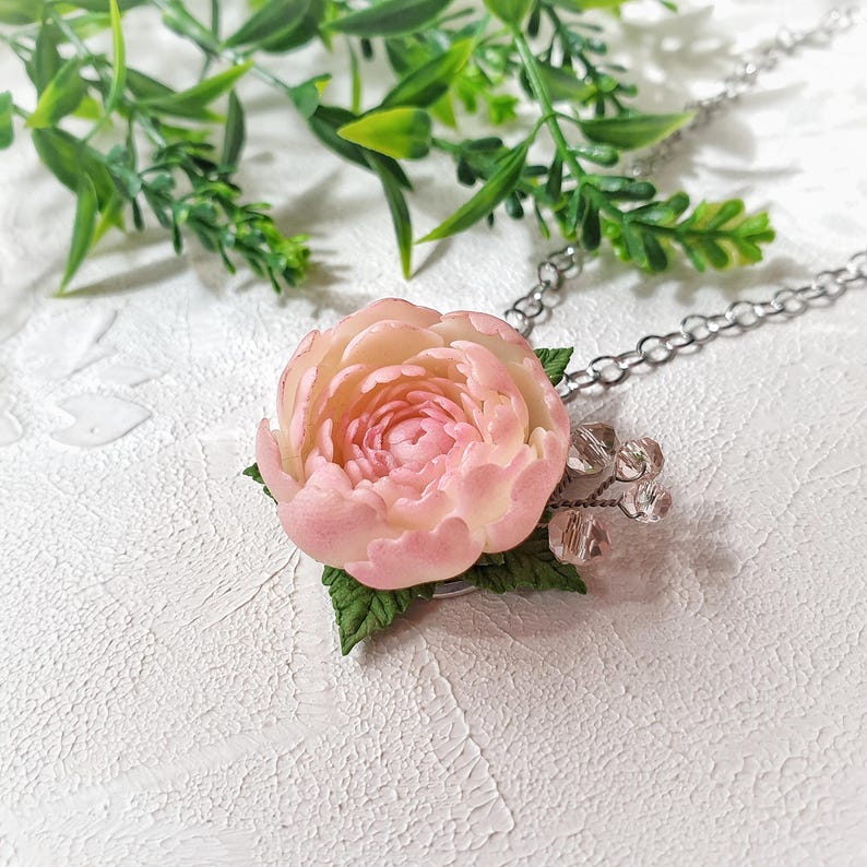 Powder Pink Peony Jewelry Set: Romantic Flowers set Necklace Earrings image 6