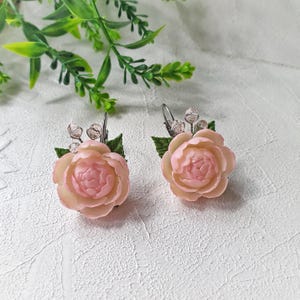 Powder Pink Peony Jewelry Set: Romantic Flowers set Necklace Earrings image 3