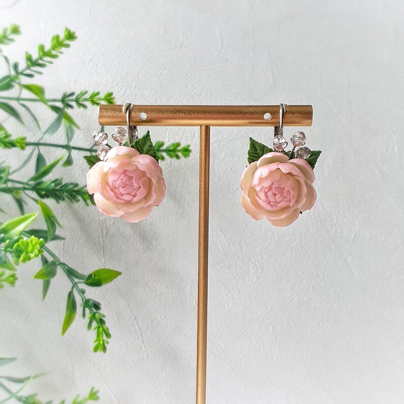 Powder Pink Peony Jewelry Set: Romantic Flowers set Necklace Earrings image 15