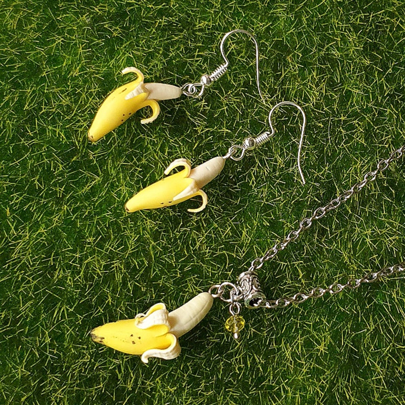 fruit jewelry miniatures bananas gift for women Summer jewelry Dangle earrings Banana earrings Earrings with banana of polymer clay