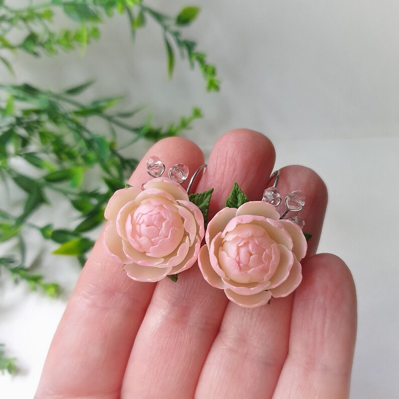 Powder Pink Peony Jewelry Set: Romantic Flowers set Necklace Earrings image 5