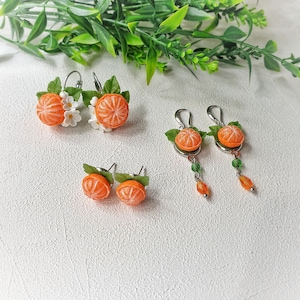 Brincos de argila polimérica com tangerina: joias de frutas laranja
