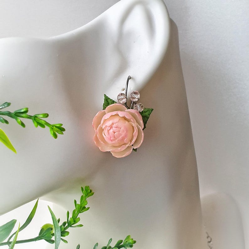 Powder Pink Peony Jewelry Set: Romantic Flowers set Necklace Earrings image 4