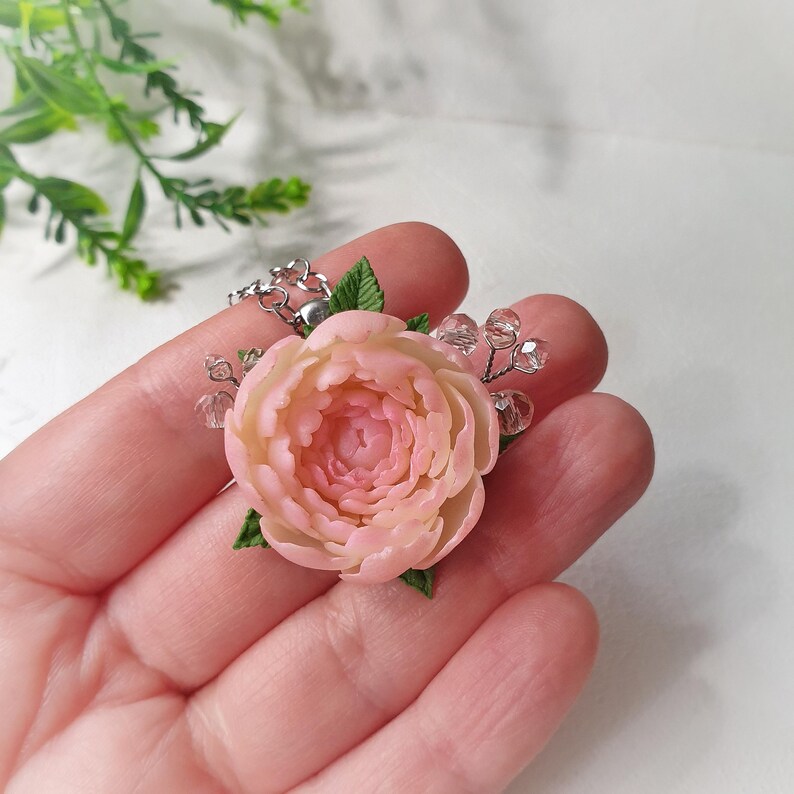 Powder Pink Peony Jewelry Set: Romantic Flowers set Necklace Earrings image 8