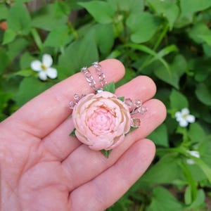 Powder Pink Peony Jewelry Set: Romantic Flowers set Necklace Earrings image 11