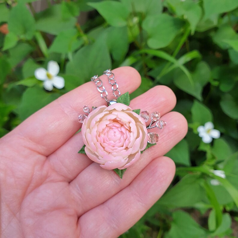 Powder Pink Peony Jewelry Set: Romantic Flowers set Necklace Earrings image 11