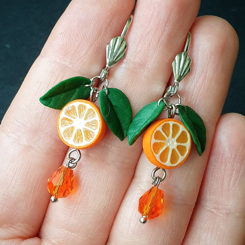 Citrus earrings of polymer clay. Lemon slices studs. Fruit Etsy