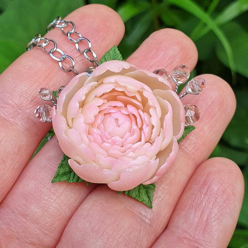 Powder Pink Peony Jewelry Set: Romantic Flowers set Necklace Earrings image 12