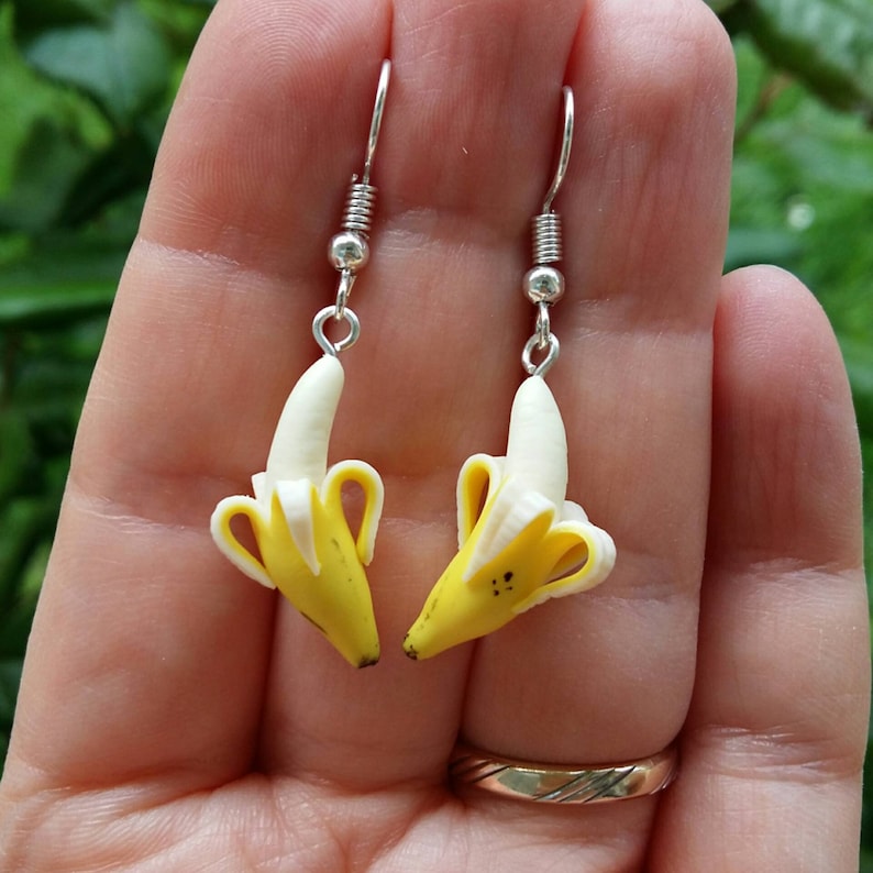 fruit jewelry miniatures bananas gift for women Summer jewelry Dangle earrings Banana earrings Earrings with banana of polymer clay