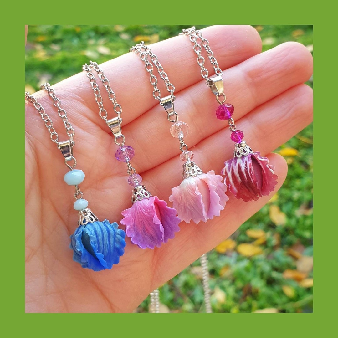 Iris Flower Necklace Gift Idea for Women Blue Iris Jewelry Etsy