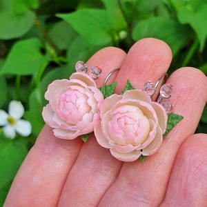Powder Pink Peony Jewelry Set: Romantic Flowers set Necklace Earrings image 10