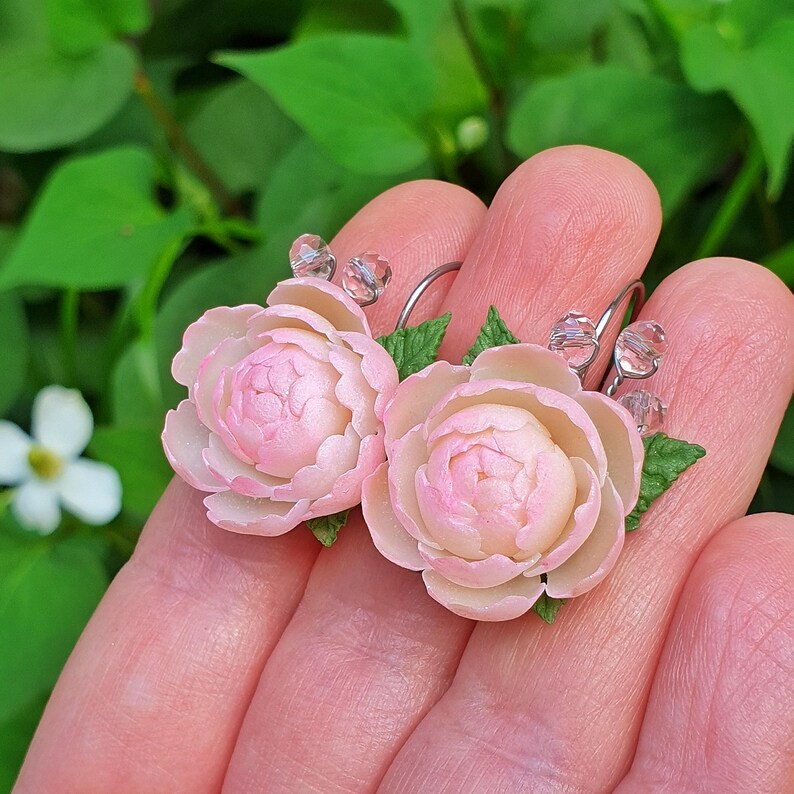 Powder Pink Peony Jewelry Set: Romantic Flowers set Necklace Earrings image 10