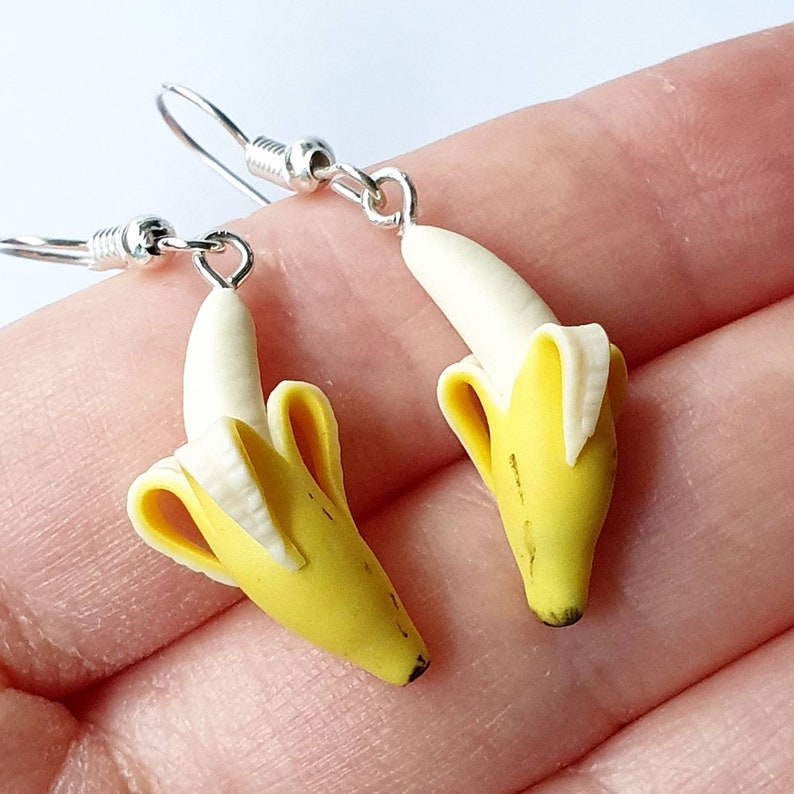 fruit jewelry miniatures bananas gift for women Summer jewelry Dangle earrings Banana earrings Earrings with banana of polymer clay
