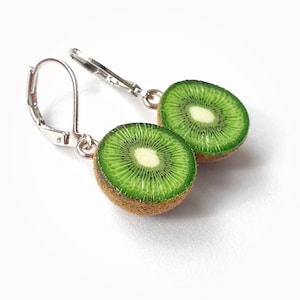 Kiwi jewelry polymer clay. Kiwi stud earrings, gift for her. Kiwi necklace, kiwifruit summer jewelry. Green fruit, miniature food.