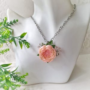 Powder Pink Peony Jewelry Set: Romantic Flowers set Necklace Earrings image 7