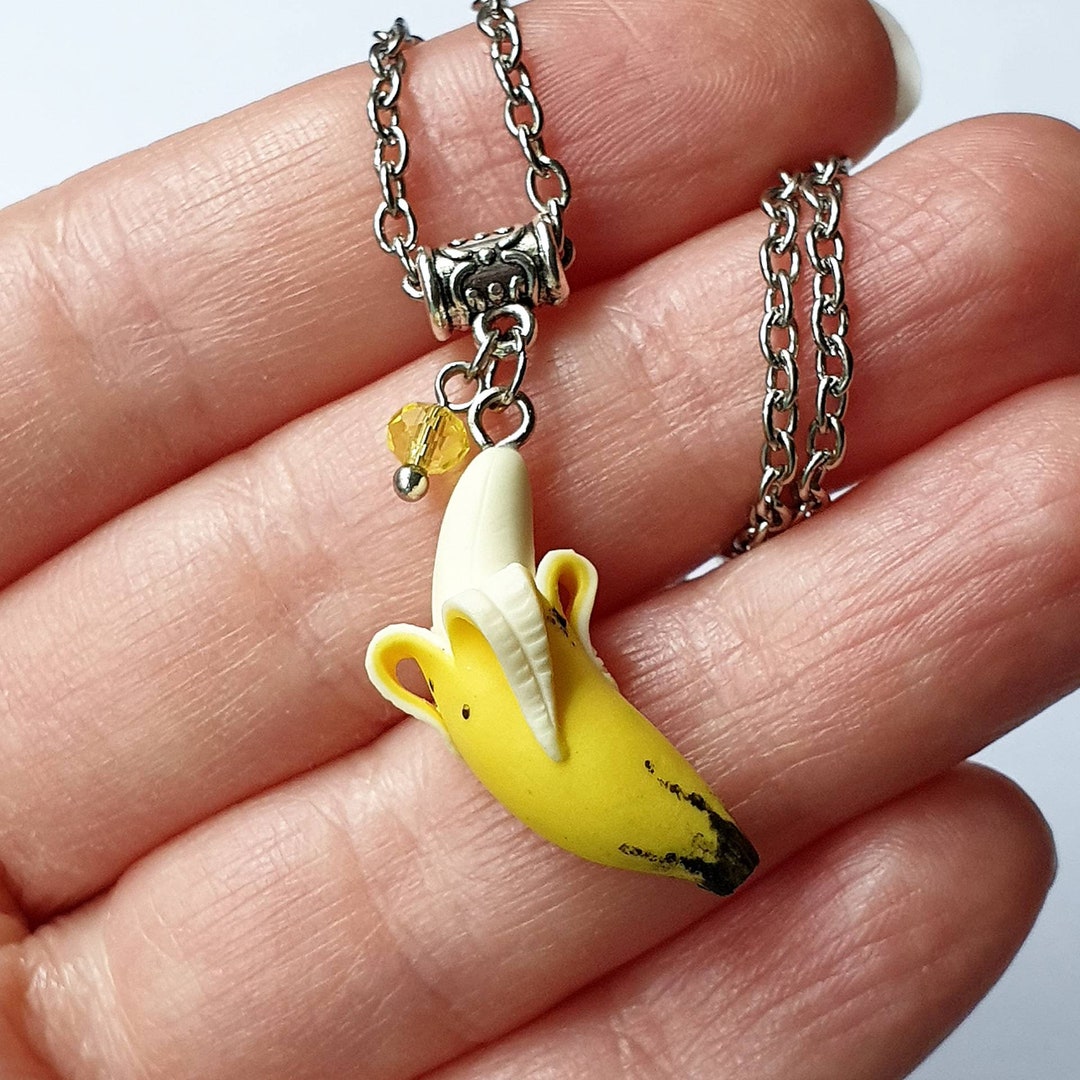 Banana Necklace, Gift for Her. Mini Fruit, Food Jewelry. Miniatures