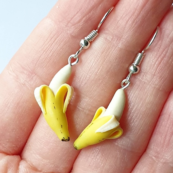 fruit jewelry miniatures bananas gift for women Summer jewelry Dangle earrings Banana earrings Earrings with banana of polymer clay