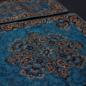 Persian Tablecloth/ Termeh with beautiful Blue and Gold Paisley Pattern