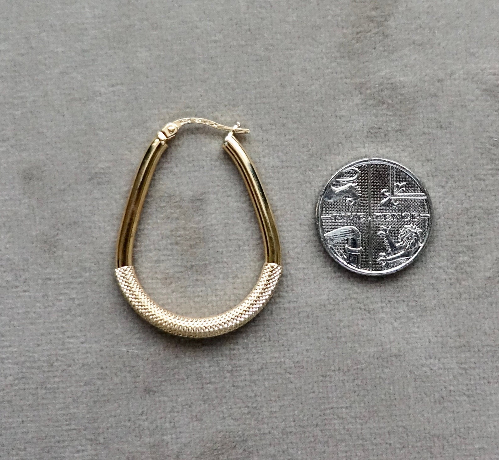 9k Gold Hoop Earrings Solid 9ct Pear Oval Shaped Textured Etsy UK