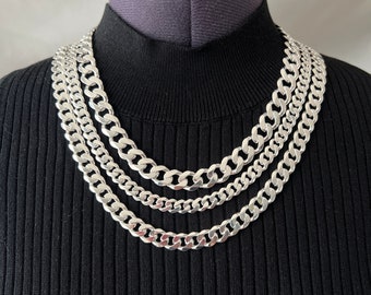 Sterling Silver Large Curb Chain, Heavy Silver Chain, 7.5mm - 11.3mm Thickness, 20" 22" 24" Lengths Available, Stamped 925 Sterling Silver