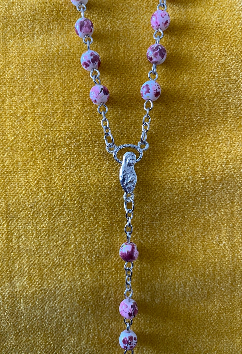 Rosary Beads Stainless Steel Rosary Beads Pink Marble Etsy