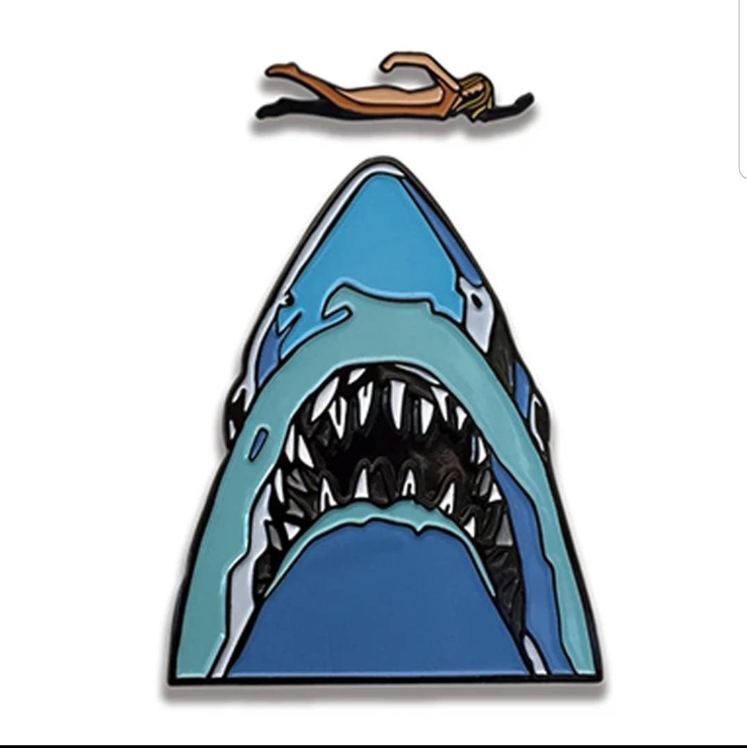 Jaws - Shark and Swimmer enamel pin set