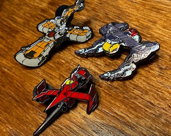 Set of Red Tail, Swordfish II, and Hammerhead spaceship enamel pins