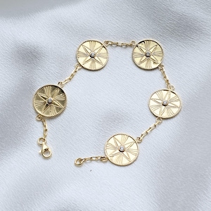 Pulsera de cadena con moneda de la bandera asiria con diamantes/oro vermeil/regalo de joyería cultural/joyería histórica única/antigua/delicada