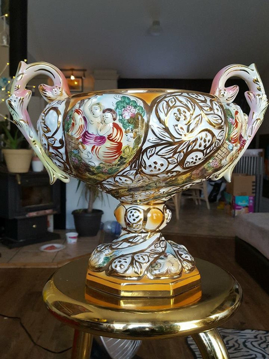 ヴィンテージ　カポディモンテ　capodi monte イタリア製　コンポート Exquisite Capodimonte Reproduction Made in Italy Circa 1950s