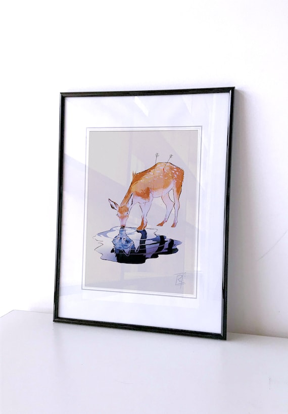REFLECTION, Print, Aesthetic, Surreal, Illustration, Deer, Mentalhealth, Emotional, Wolf