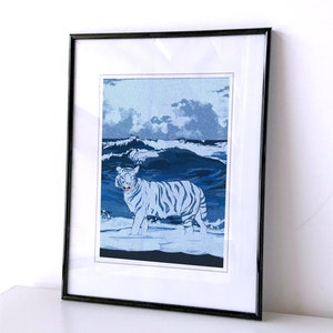 SILENCE, Print, Aesthetic, Tiger, Illustration,Sea, Fantasy, Dark