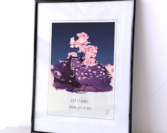 LETITHURT, Print, Aesthetic, Surreal, Illustration, Fawn, Roses, Sensitive