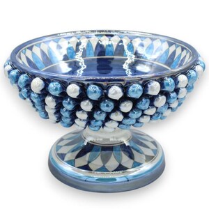 Caltagirone-Keramik-Pigna-Ständer, Ø 25 x 17 cm ca. Mehrfarbig, sizilianisches Karrendekor und Perlmuttemaille MD1