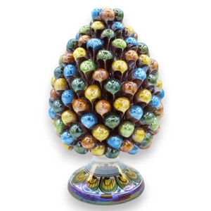 Multicolor Arlecchino pine cone, in Caltagirone ceramic with Mother of Pearl glaze - 6 size options (1pc) MD2