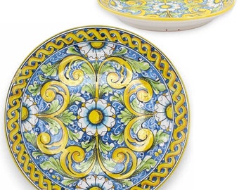 Caltagirone ceramic ornamental plate - Ø approx. 37 cm Baroque and floral decoration with braid
