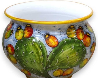 Cachepot Pot de fleurs sicilien en céramique, décoration de figue de Barbarie pâle et de fruits - avec 5 options de taille (1pc)