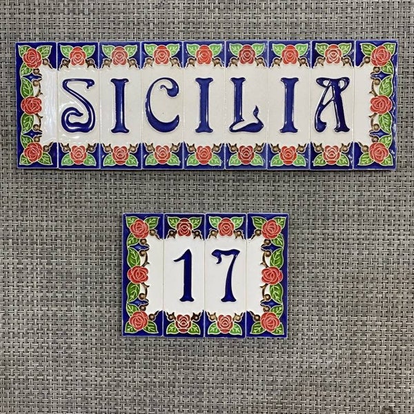 House Letters and Numbers in Fine Sicilian Ceramics Decorated by Hand