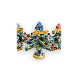 Christmas tree with topper, comet star and decorated balls, Caltagirone ceramic - height 15 cm Model FB (1 unit)